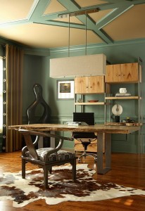 Eclectic-home-office-with-cool-shelving-and-smart-desk